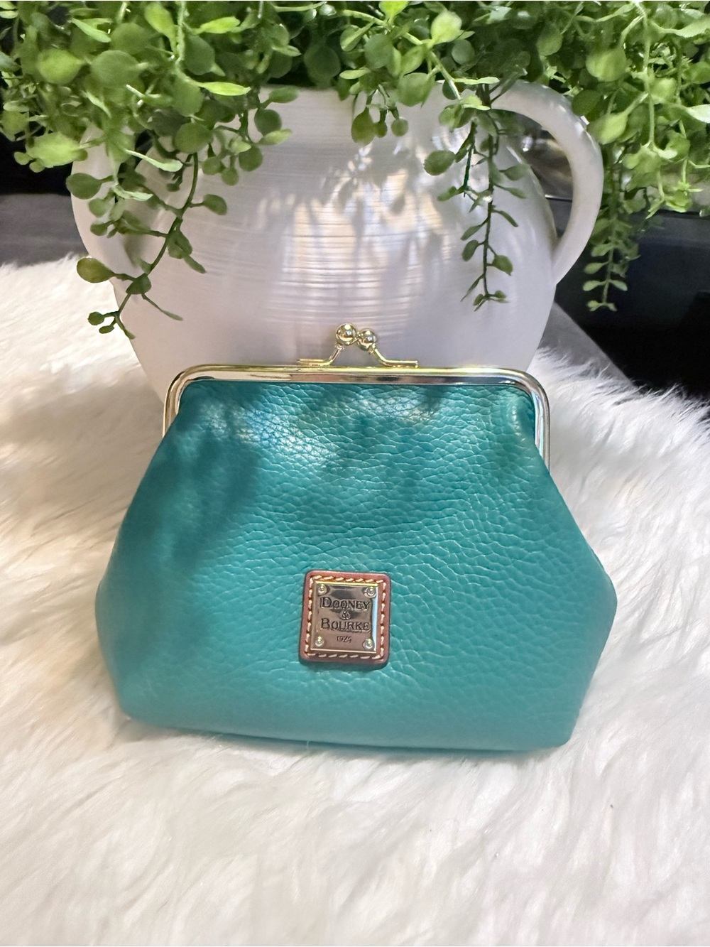 Dooney & Bourke Turquoise Pebbled Leather Kiss-Lock Coin Purse